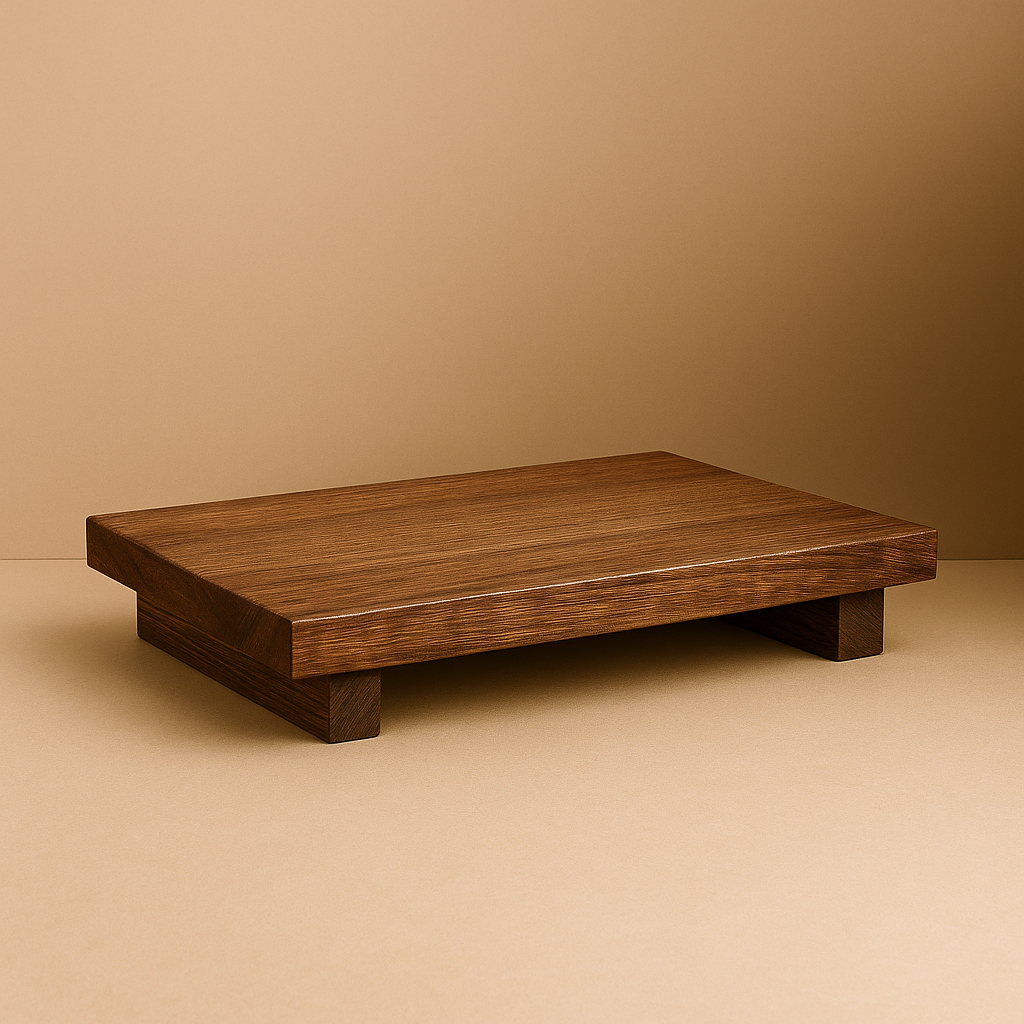 mocha wooden tray standing on beige surface