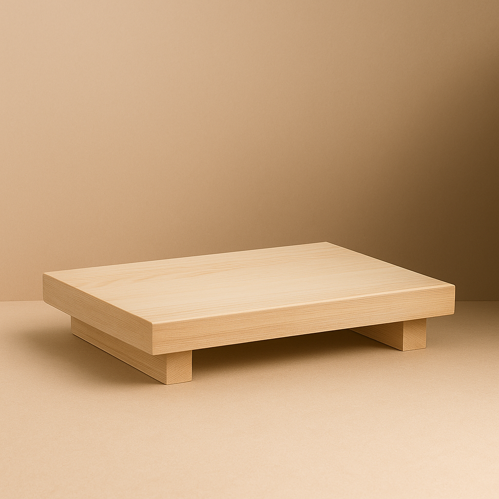 Sand wooden Tray standing on beige surface