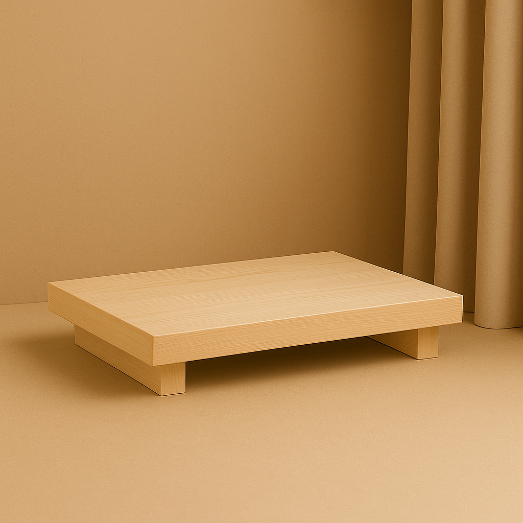 Sand wooden Tray standing nn beige golden backround