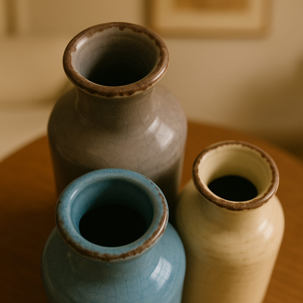 terre trio shot from above seeing the hole of the vases in a close up shot