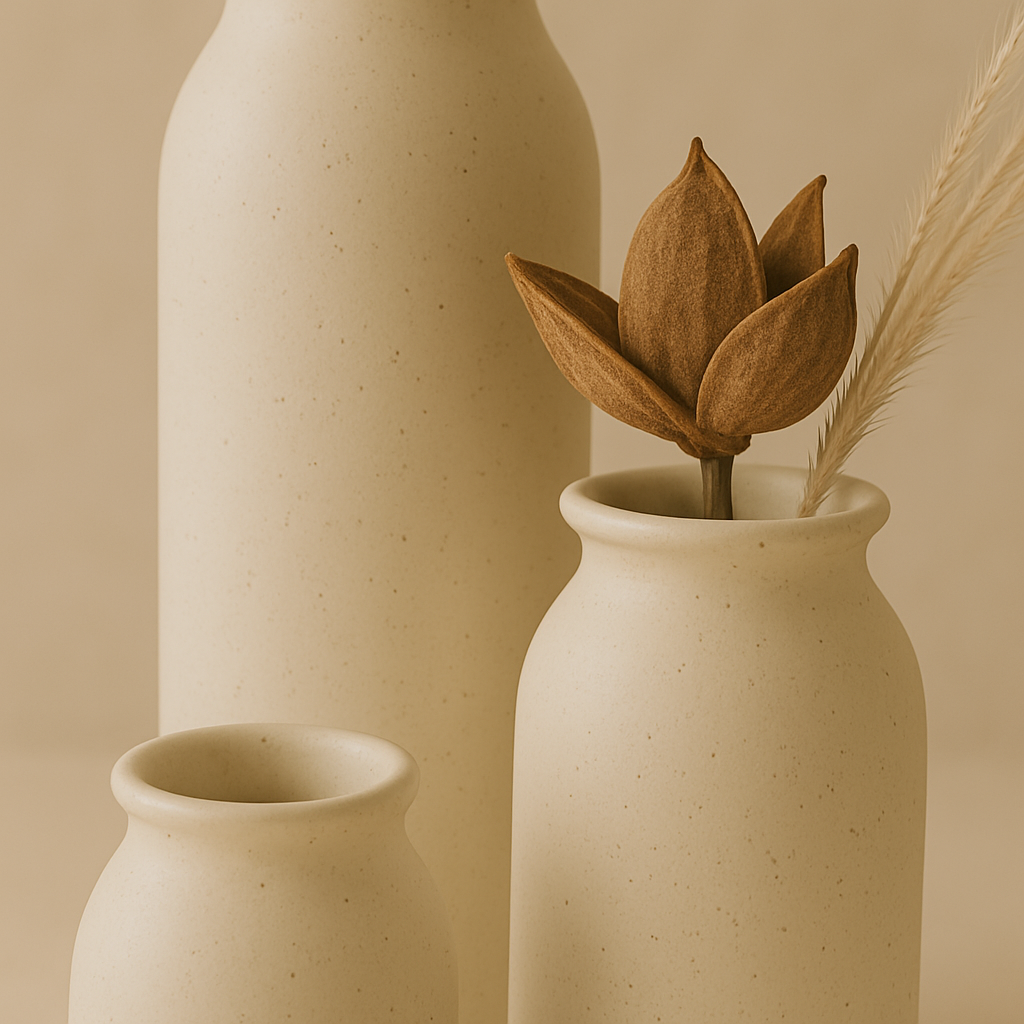 Close up shot of Sandstone ceramic vase set 