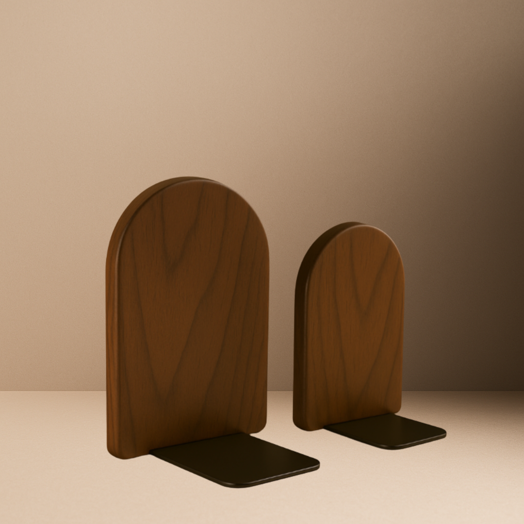 Mocha rounded Bookholder standing on beige surface 