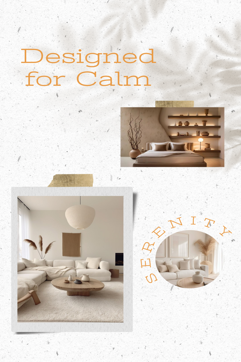 Facebook Post of clean minimalistic Moodboard with the headline: "Designed for Calm"