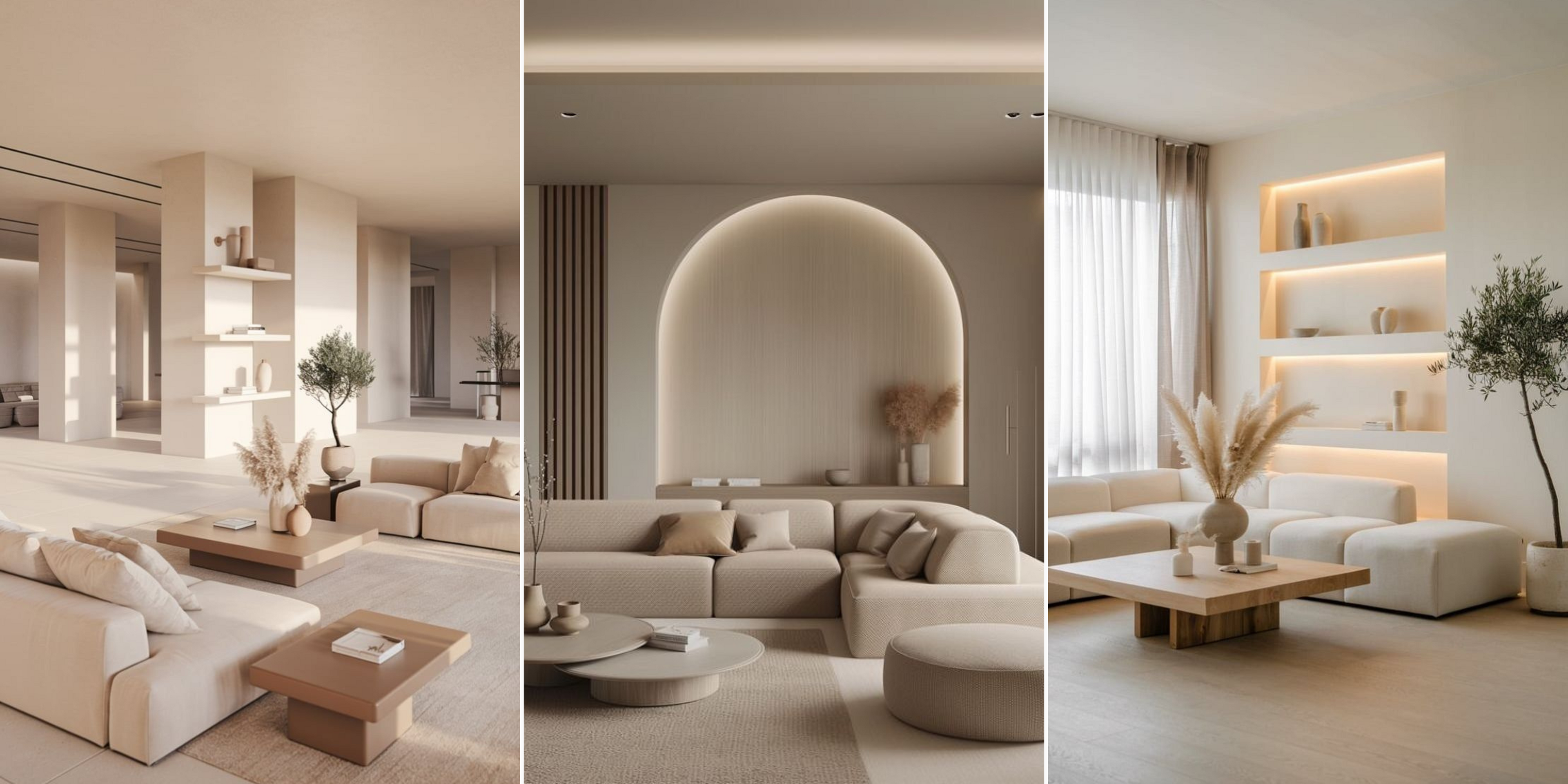 Modern beige living rooms with handcrafted vases and neutral minimalist decor